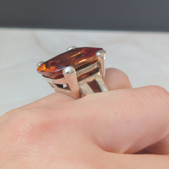 Massive Sterling Silver Amber Glass Statement Ring Size 7.25 - Picture 11 of 15